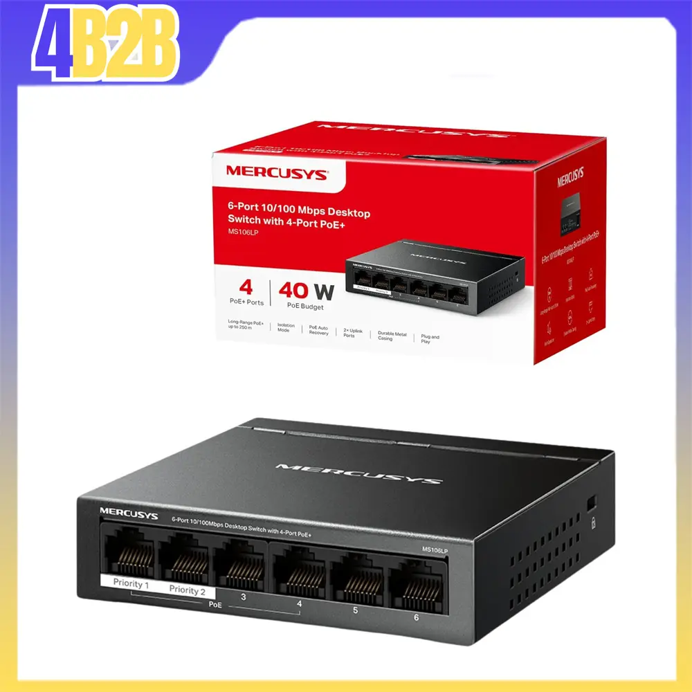 47918 - MERCUSYS DESKTOP SWITCH 6 PORT 10/100 CON 4 PORTE POE+ MS106LP